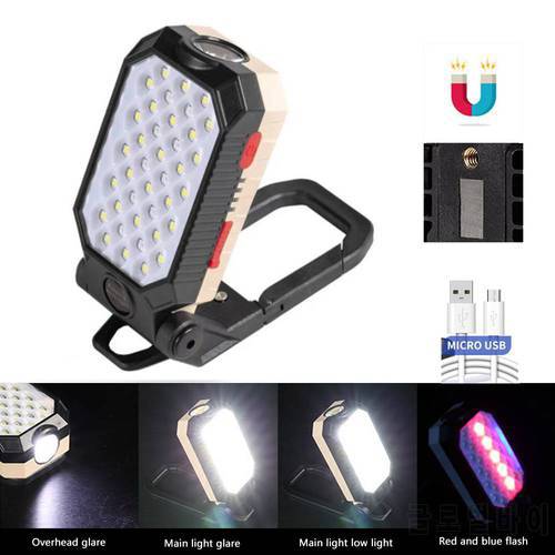 COB Rechargeable Magnetic Work Light 28 Eyes Emergency LED Flashlight Adjustable Waterproof Camping Light with Power Display