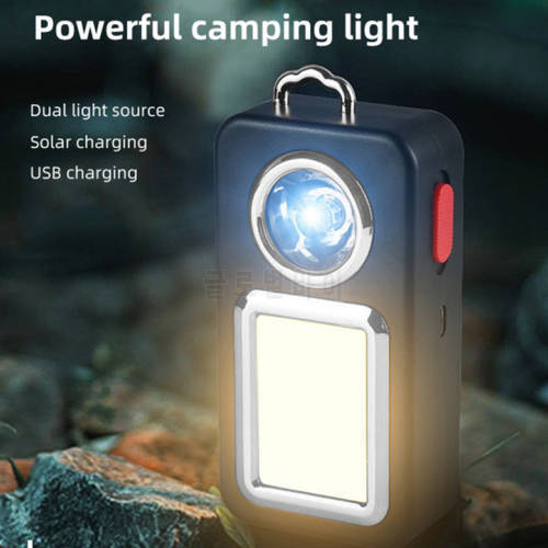 Solar COB Mini LED Torch Waterproof Safety Work Light Keychain Silver USB Rechargeable Outdoor Camping Small Light Accessories