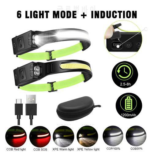 Induction Headlight COB LED Headlight with Built-in Battery Flashlight USB Rechargeable Headlight 3 Lighting Modes Headlight