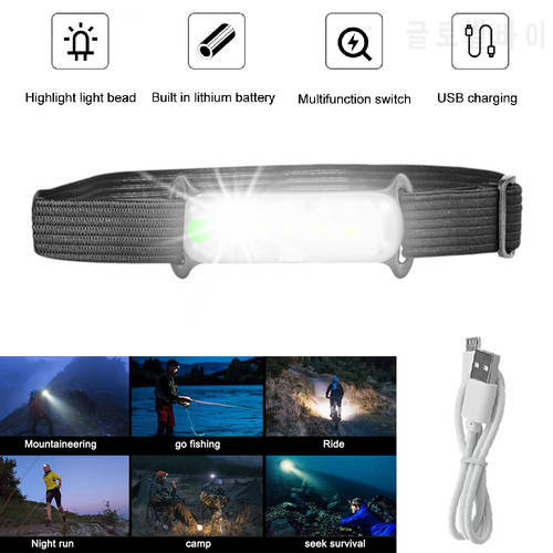Portable Headlight Floodlight 400mAh 5V USB Rechargeable Outdoor Fishing Flashlight with Built-in Battery 3 lighting Modes Head