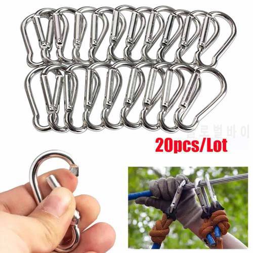 20pcs Stainless Steel Carabiner Lock Clasp Outdoor Camping Climbing Buckle Hook Mountaineering Survival Gear