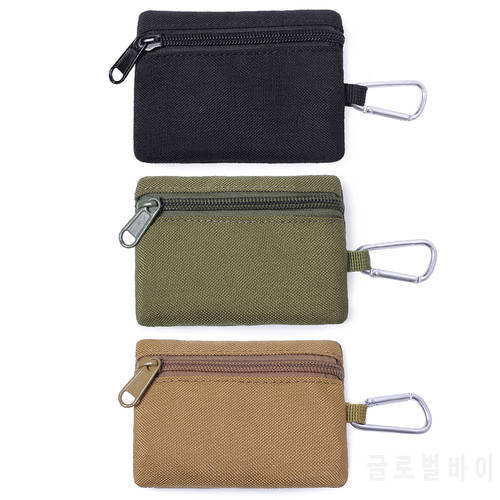 Mini Tactical Wallet Pouch Waterproof EDC Waist Bag Coin Purse Key Card Holder with Carabiner Zipper Pocket Outdoor Sports Bag