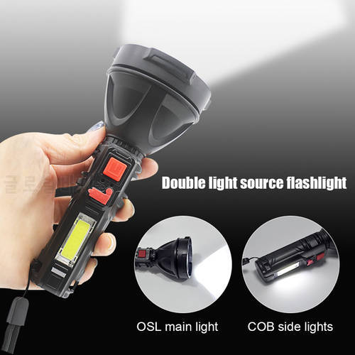 Portable USB Rechargeable LED Flashlight Powerful Torch Searchlight for Outdoor Mountaineering Hiking Camping Fishing Torch