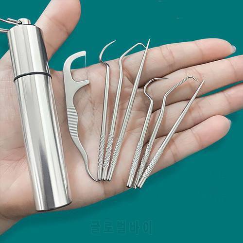 Outdoor EDC Portable Stainless Steel Toothpick Bottle Set Fruit Fork Camping Tool Toothpick Tube Stronger Than Dental Floss