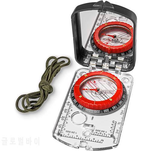 1pc LED Light Luminous Compass With Mirror Durable Anti-shock Stable Waterproof Hiking Climbing Multifunctional Compass