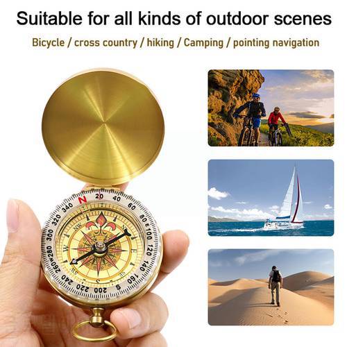High Quality Camping Hiking Pocket Brass Golden Compass Portable Compass Navigation for Outdoor Activities A0H1