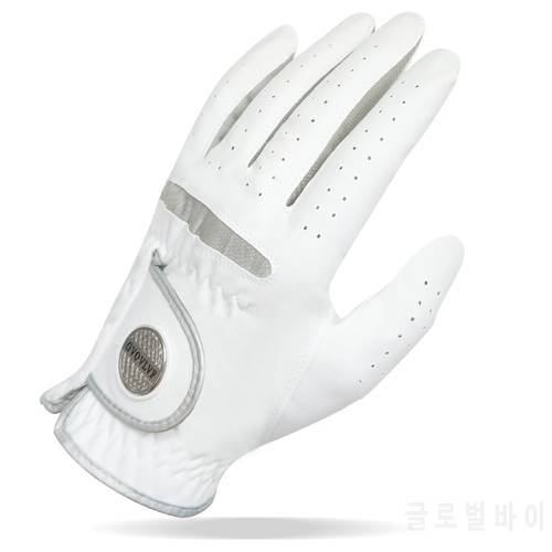 1pc Left Hand White Golf Glove Micro Soft Fabric Breathable Comfortable Fitting With Magnetic, Marker Replaceable, For Golfers