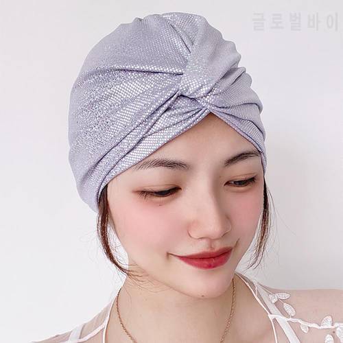 Ladies Swimming Cap Multi-layer Pleated Design Loose Long Hair Without Head Fashion Cute Face Small Ear Protection Swimming Cap