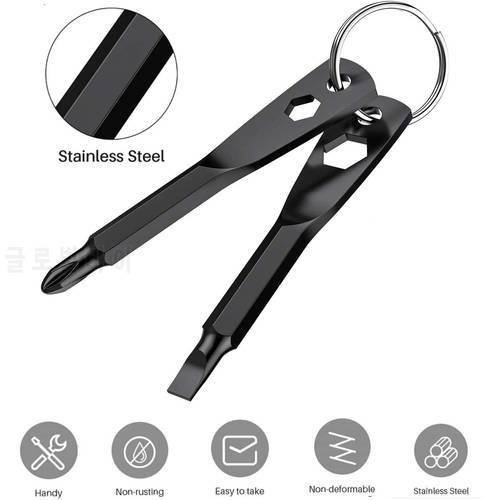 Screwdriver Set with Key Ring Stainless Steel Flat-blade + Head Multifunctional Pocket Mini Repair Tools