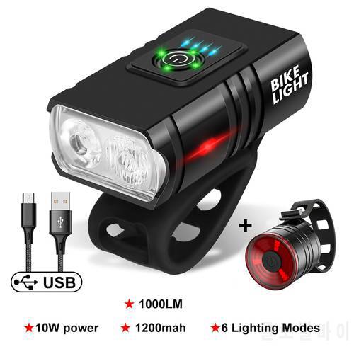 T6 LED Bicycle Light Front USB Rechargeable MTB Mountain Bicycle Lamp 1000LM Bike Headlight Cycling Taillights Bike Accessories