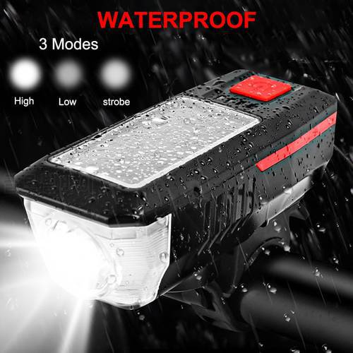 Bicycle Horn Light USB Rechargeable Rear Front Lamp Headlight Solar Riding Cycling FlashLight Bicycle Lantern Bike Accessories