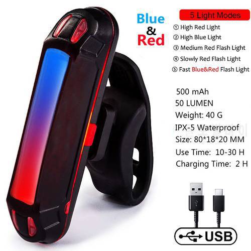 Bicycle Rear Light IPX5 Waterproof USB Rechargeable LED Safety Warning Lamp MTB Road Bike Flashing Accessories Cycling Taillight