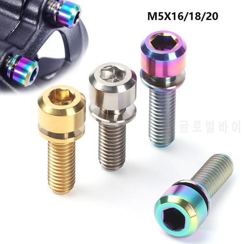 TC4 M5 16mm/18mm/20mm Titanium Stem Fixing Bolts For Bike MTB Bicycle Stem Screws with Washer Fixed Bolts Bike Cycling Parts