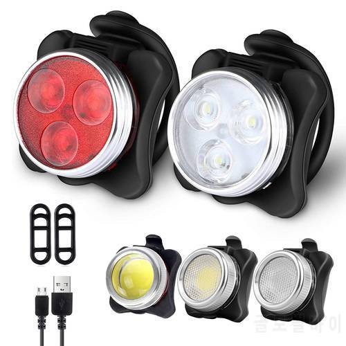 USB Charging Bicycle Light Set LED Head Front Lamp Rear Tail Light Waterproof Super Bright Cycling Lantern for Bike Accessories