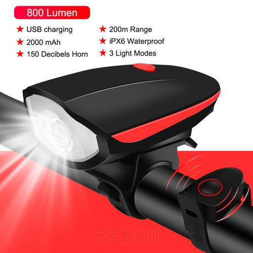Bicycle Light Front 120Db Bike Horn Light Multi-function Flashlight Waterproof Road Headlight Rechargeable Lamp Bike Accessories