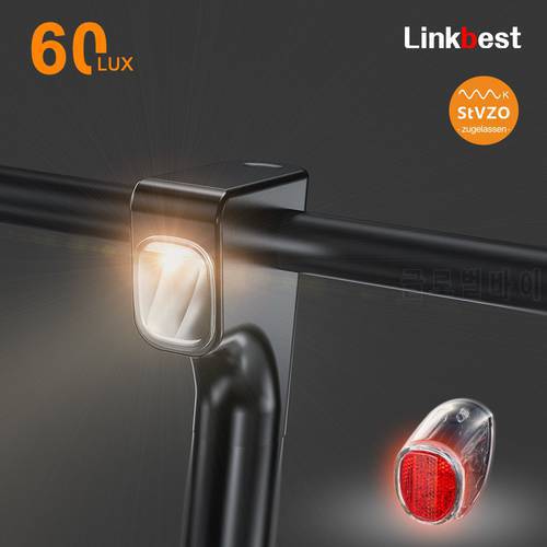 Linkbest 60 Lux Headlight Led Bicycle Light Waterproof Ipx6 6V-58V For Ebike Escooter Front Tail Rear Light Cycling Accessory