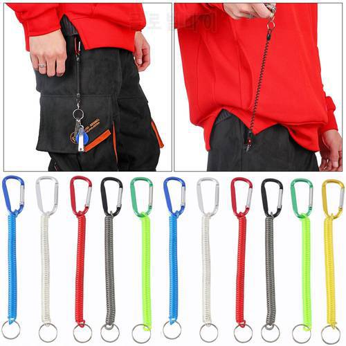 1PC Tactical Retractable Spring Elastic Rope Anti-lost Phone Keychain Fishing Lanyards Outdoor Hiking Camping Carabiner