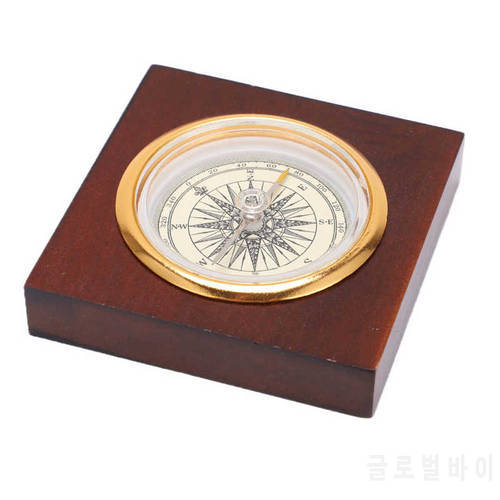 Vintage Compass Small Aluminum Alloy Wooden Box Compass Camping Hiking Fishing Hunting Compass