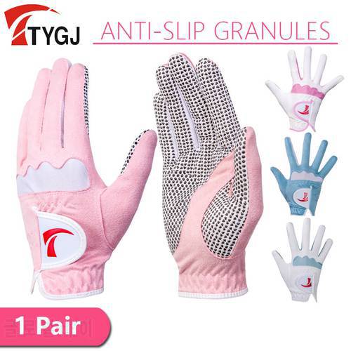 TTYGJ 1 Pair Golf Gloves for Women Breathable Soft Golf Gloves Female Anti-Slip Granules Sports Mittens Left and Right Hand