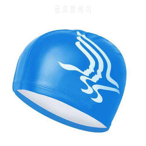 Men Women Elastic Waterproof PU Fabric Protect Ears Long Hair Sports Swim Pool Hat Printed Swimming Cap Free Size 2019 New