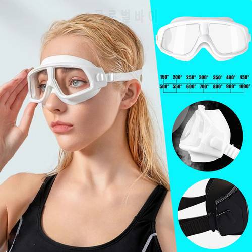 -1.5~-10.0 Silicone Large Frame HD Clear Anti Fog Swimming Goggles for Myopia Swim Eyewear Different for Left Right Eyes