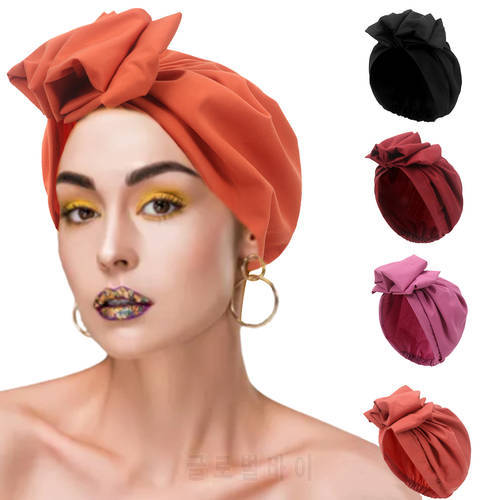 Fashion Elastic Turban Flower Knot Cap Soft Head Scarf Headwear Knotted Head Wrap Smooth Soft Many Colors Sleeping Cap For Women