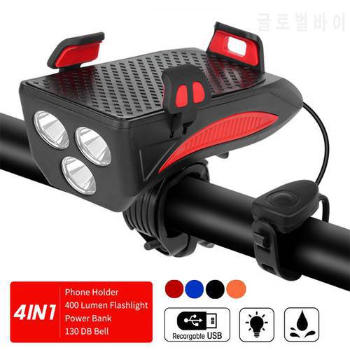 4in1 Bicycle Light USB Charging Lighting Cycling Phone Holders & LED Headlight Horn Bell MTB Power Bank for Bike Accessories
