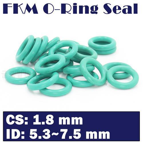 CS1.8mm FKM Rubber Ring ID 5.3/5.6/6/6.3/6.7/6.9/7.1/7.5*1.8 mm 100PCS O-Ring Fluorine Gasket Oil seal Green ORing