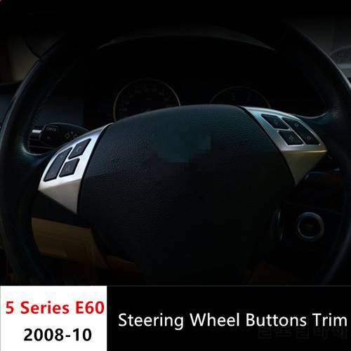 Steering Wheel Buttons Sequins decoration cover trim 2pcs for BMW 5 Series E60 520 523 525 530 2008-10 Chrome ABS Car styling