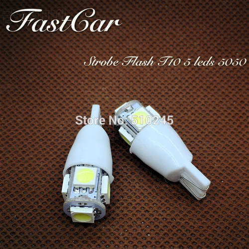 100x High quality car led Strobe flash flashing lamp 194 W5W 5SMD T10 wedge 5050 5 leds SMD white blue yellow green red