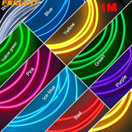 FEELDO 1Pc 1m Flexible Moulding EL Neon Glow Lighting Rope Strip With Fin For Car Decoration 8-Color FD-3267