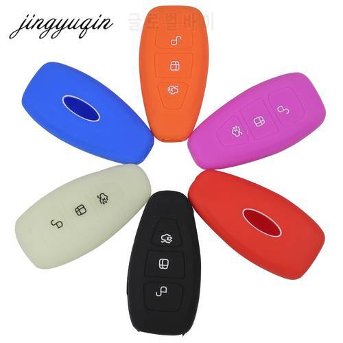 jingyuqin Silicone Cover for Ford Fiesta Focus Mondeo Ecosport Kuga Focus ST Car Key Smart Remote Key Case Fob