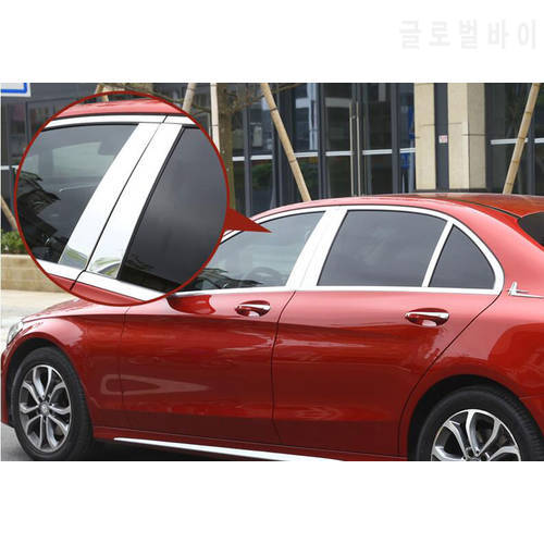 For Mercedes Benz C-Class W205 C180 C200l C300l 2015-17 Car Styling Polished Aluminum B C Window Pillar Post Trim Kit Cover Trim