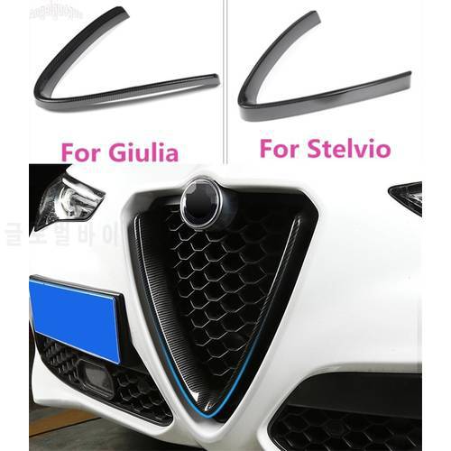 Carbon Fiber Style For Alfa Romeo Stelvio Giulia Accessories Car Head Grilles V Frame Decoration Trim Sticker Logo Cover Styling