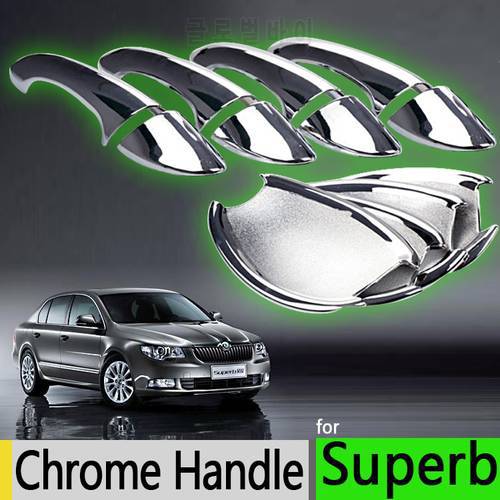For Skoda Superb B6 2008-2015 Luxurious Chrome Exterior Door Handle Covers ABS Plastic Accessories Stickers Car Styling