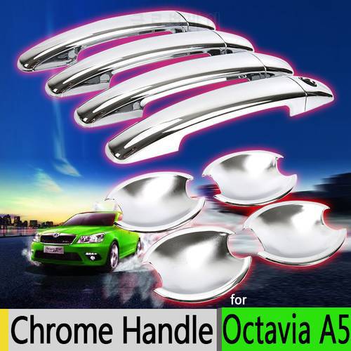 For Skoda Octavia a 5 2 a5 Luxurious Chrome Door Handle Covers Trim Set of 4 Door 2004-2013 Accessories Stickers Car Styling