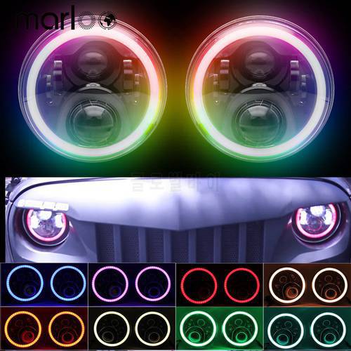 RGB Halo 7 Inch Led Headlight - Plug And Play Bluetooth Led Angel Eyes Headlight Sealed Beam For Jeep Wrangler TJ JK Accessories