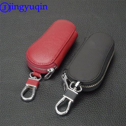 jingyuqin Leather Car Key Wallet Men Key Holder Housekeeper Keys Organizer Women Keychain Covers Zipper Key Case Bag Pouch Purse