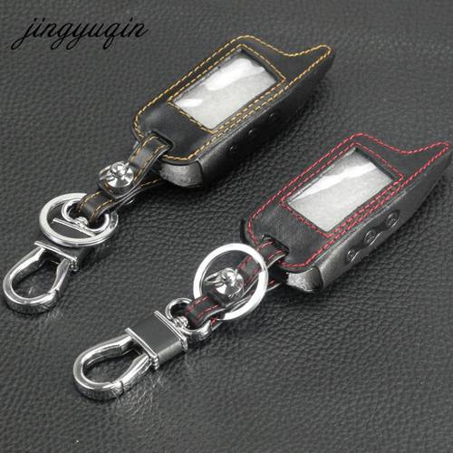 jingyuqin A6 A9 LCD Remote Controller Keychain Leather Cover For Two Way Car Alarm StarLine A6 A9 A8 Key Case Holder