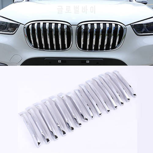 For BMW X1 F48 2016-2019 20i 25i 25le Car-styling ABS Chrome Front Grill Decoration Strips Cover Trim Accessories Set of 14pcs