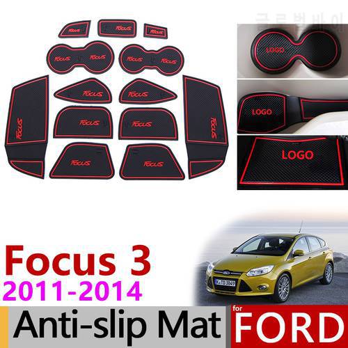 Anti-Slip Gate Slot Mat Rubber Coaster for Ford Focus 3 MK3 2011 2012 2013 2014 pre-facelift ST RS Accessories Car Stickers 13Pc