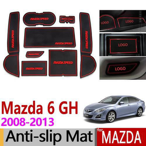 for Mazda 6 2008~2013 GH Anti-Slip Rubber Cup Mats Gate Slot Mat 2009 2010 2011 2012 Sedan Wagon Accessories Sticker Car Styling