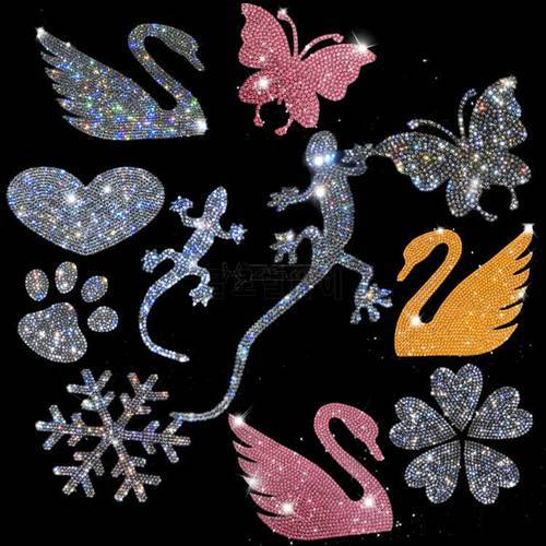 Full Crystal /Rhinestone Lizard Heart Flower Butterfly Snowflake Cat Footprint Colorful Shiny Car Stickers Z2CA316
