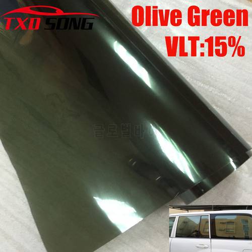 50CMX300CM/Lot Car Side Window Tint Film Glass VLT 15% Oliver Green Car Window solar Film Green Side window Film by free ship