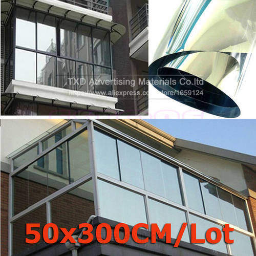 50*300cm/Lot Silver Window Film One Way Mirror Insulation Stickers Solar Reflective Silver Building Window Protection Film