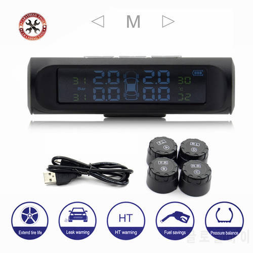 Professional Solar TPMS Car Tire Pressure Alarm Monitor System Display 4 External Sensors Temperature Warning Fuel Save