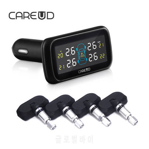 U903 Auto Car Wireless TPMS Tire Pressure Monitoring System with 4 Sensors LCD Display Monitor Cigarette Lighter Socket CAREUD
