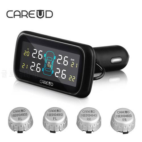 TPMS Car electronics Wireless Tire Pressure Monitoring System with External Replaceable Battery Sensors LCD Display CAREUD U903