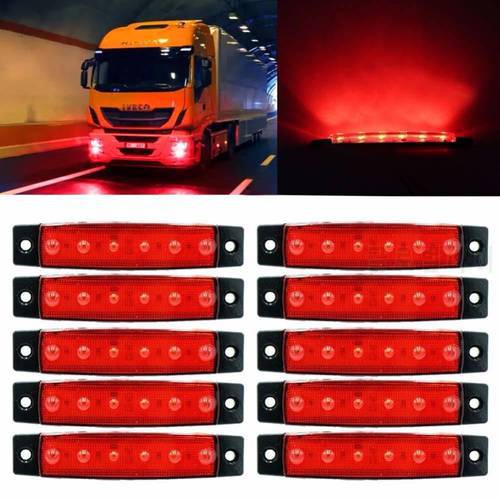 10x 6 LED Trailer Indicator Side Marker Bus Clearance Lamp 12V 24V Rear External Lights for Truck Van Caravan RV Lorry Red