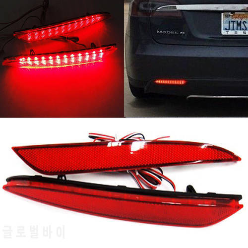 Niscarda 2PCS LED Rear Bumper Reflector Light Red Car Driving Brake Stop Fog Trim Molding Tail Lamp For Tesla Model S 2012+